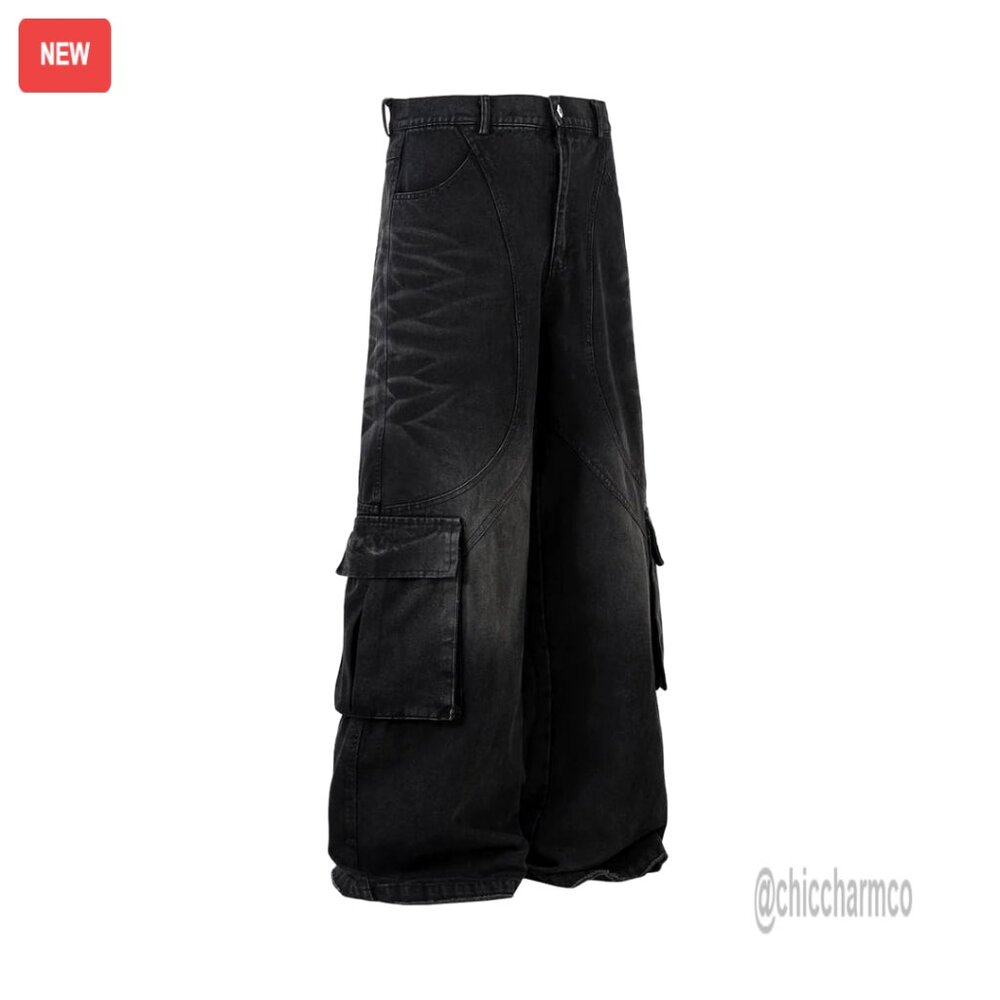 Wide Leg Cargo Jeans Baggy Streetwear Y2k Pants With Pockets